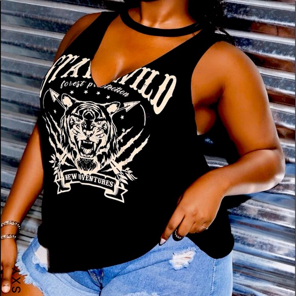 NEW Shein Sky Plus Tiger & Letter Graphic Choker-Neck Tank Top - Picture 4 of 5